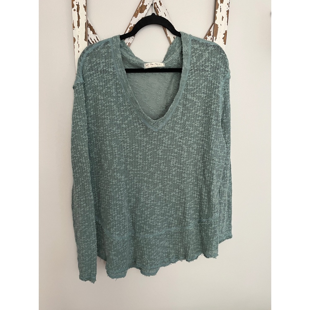 We The Free People Ocean Air Hacci Tunic‎ Top XS Green Oversized Semi Sheer